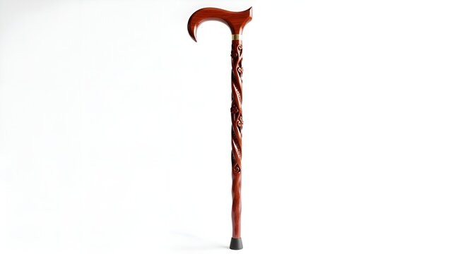 A rustic wooden walking stick, isolated on clean background