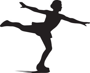 Silhouette of a female figure skater performing a graceful spin on ice skates with arms outstretched
