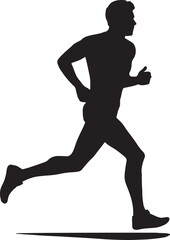 Silhouette of a male runner in motion against a white background captured in a dynamic pose