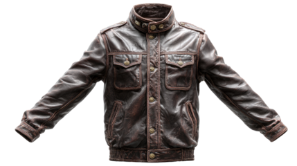 Dark brown leather jacket, distressed look