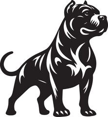 Pitbull Dog Silhouette Vector Black and White Strong Canine Illustration