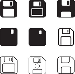 Floppy Disk Save Icon Set, Digital File Screen Document Page Save Silhouette Vector Illustration Bundle for UI and Web
