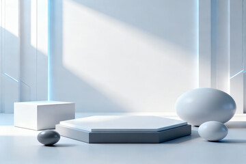 Modern minimalistic 3D background of premium metallic geometry and dynamic forms, highlighted by gold, silver, and vibrant neon light accents.