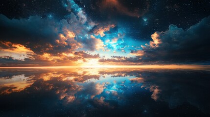 Fototapeta premium Stunning sunset over serene ocean beautiful landscape photography tranquil waters vibrant colors scenic view