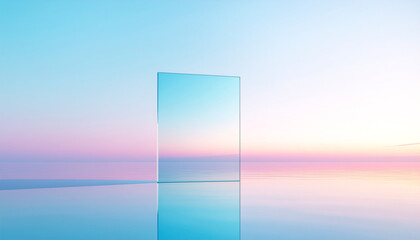 Hero Banner – Glass Portal on Serene Sea – Minimal Gradient Horizon with Big Copy Space