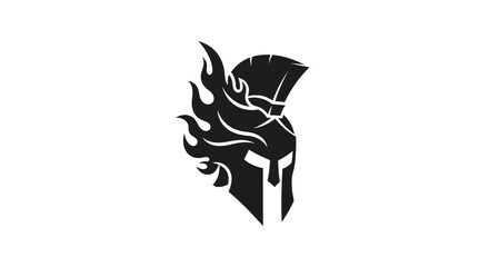 Spartan warrior helmet icon emblem, silhouette of ancient battle protection equipment shield, with