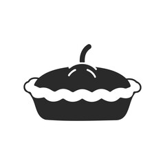 Black and white icon of a pie with whipped cream and cherry decor