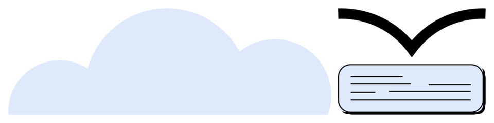 Light blue cloud with rectangle symbolizing a document, connected by an arrow. Ideal for technology, cloud computing, data storage, file sharing, digital transfer, online hosting, simple flat