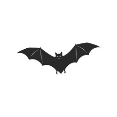 Silhouette of flying bat on white background with extended wings