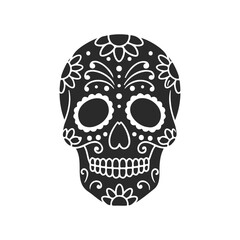Fototapeta premium Intricate black sugar skull design with floral patterns
