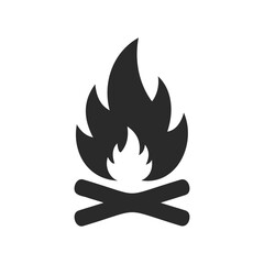 Black silhouette icon of a campfire with logs and flames