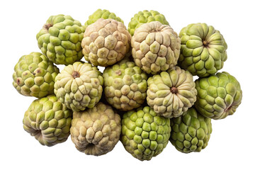 Fototapeta premium A bountiful pile of ripe custard apples with textured green and creamy white skin isolated on transparent background