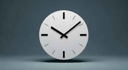 Sleek Minimalist White Clock on Grey Background Displaying Time Management Concept