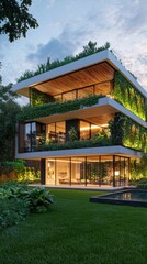 Exploring modern architectural suburban home exterior views in a lush green environment with a contemporary design concept