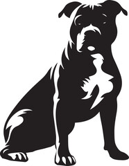 Pitbull Dog Silhouette Vector Black and White Strong Canine Illustration