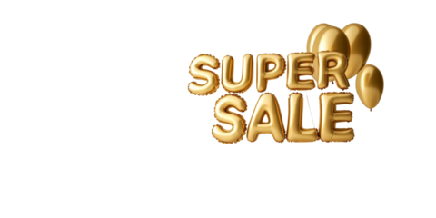 Golden "super sale" balloons with shiny metallic finish