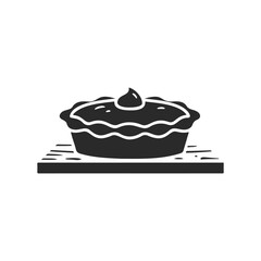 Monochrome illustration of a pie on wooden board