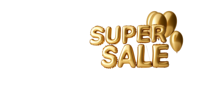 Golden "super sale" balloons with shiny metallic finish