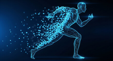 Sports background. Runner pose concept. 3D geometric runner