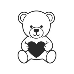 Fototapeta premium Adorable teddy bear holding heart outline art on white background