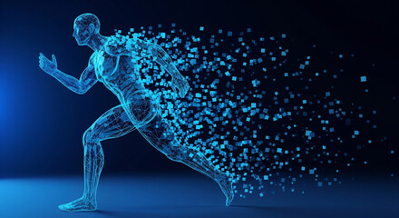 Sports background. Runner pose concept. 3D geometric runner