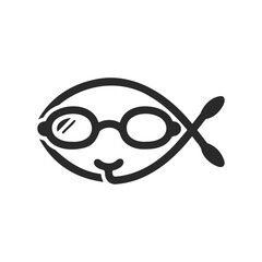 Minimalist fish with glasses logo design in black and white