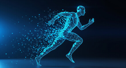 Sports background. Runner pose concept. 3D geometric runner