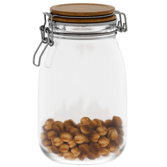 3d render glass jar with chickpeas with transparent background