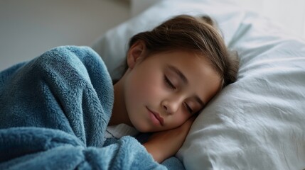 Sleeping child in cozy blanket bedroom photography indoor close-up peaceful rest