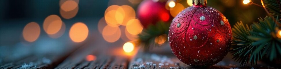 Close-up bokeh Christmas ball, shallow depth of field , winter, wallpaper