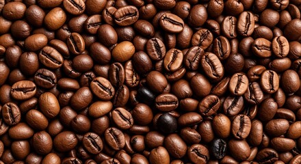Obraz premium Aromatic roasted coffee bean background, perfect for coffee lovers and cafes
