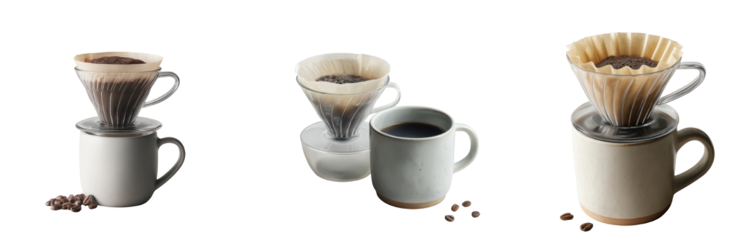 Brewing coffee process home kitchen on transparent background