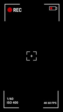 Camera recording screen vertical mobile overlay in black background 4k