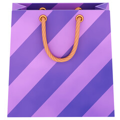 3d render purple shopping bag striped with transparent background