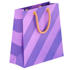 3d render purple shopping bag striped with transparent background