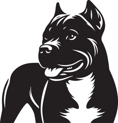 Pitbull Dog Silhouette Vector Black and White Strong Canine Illustration