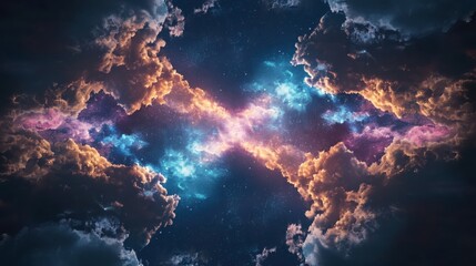 Obraz premium Cosmic nebula formation outer space digital art celestial environment wide-angle view astronomical concept