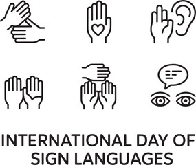 International Day of Sign Languages Web Icons Set on Transparent Background