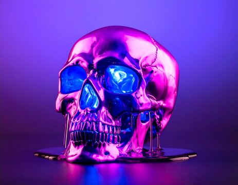 Glossy skull in vibrant neon light - Powered by Adobe