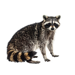 Fototapeta premium Raccoon standing Stands upright on its hind legs to get a better view. full length isolate on transparent background By Keo 