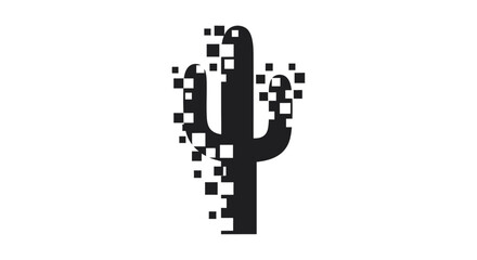 Obraz premium Digital desert: Pixelated cactus design on a minimalist background enhances creative projects