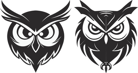 owl head illustration silhouette logo design