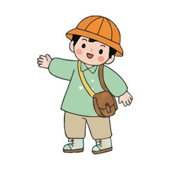 Cartoon Smiling Schoolboy with Orange Hat and Brown Bag Illustration