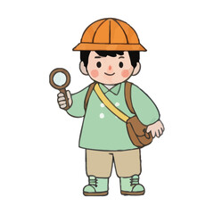 Cute Handdrawn Little Explorer with Magnifying Glass Illustration on Isolated Background