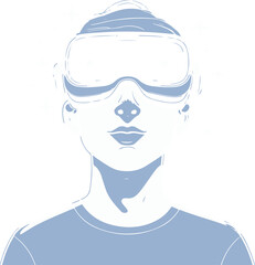 VR headset user with small stars around, minimal continuous line art, vector-ready 2