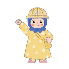 Cartoon Cheerful Girl with Hijab in Kindergarten Uniform Illustration