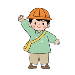 Cute Handdrawn Style Kindergarten Boy Waving Hand Illustration Graphic Asset