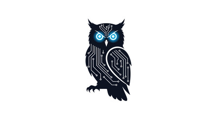 Cybernetic owl illustration with integrated circuit patterns symbolizing advanced technology