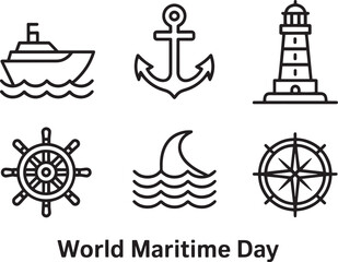 World Maritime Day event celebration vector template with ship anchor lighthouse