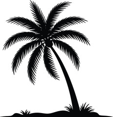 Black palm tree silhouette on white tropical